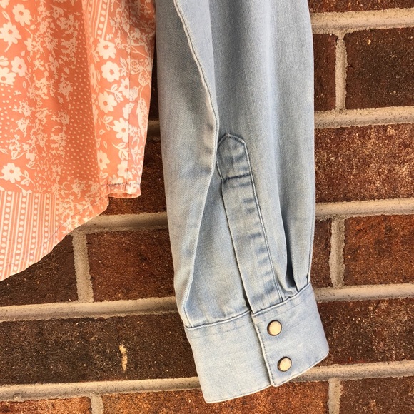 Wrangler RETRO Chambray Denim Button down Western Peach Shirt L - Picture 9 of 9